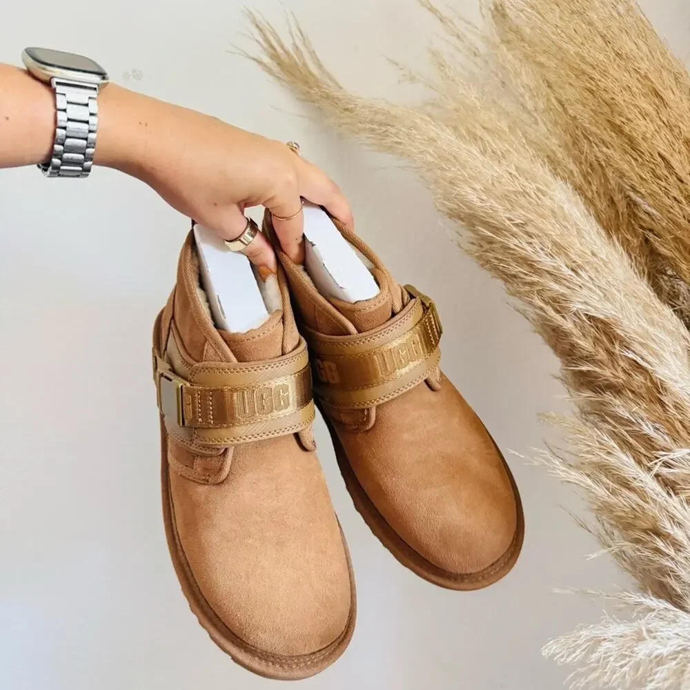 NEW UGG Brown Tan Suede Fur Lined Neumal Boot Slip On Chukka Ankle Booties 9